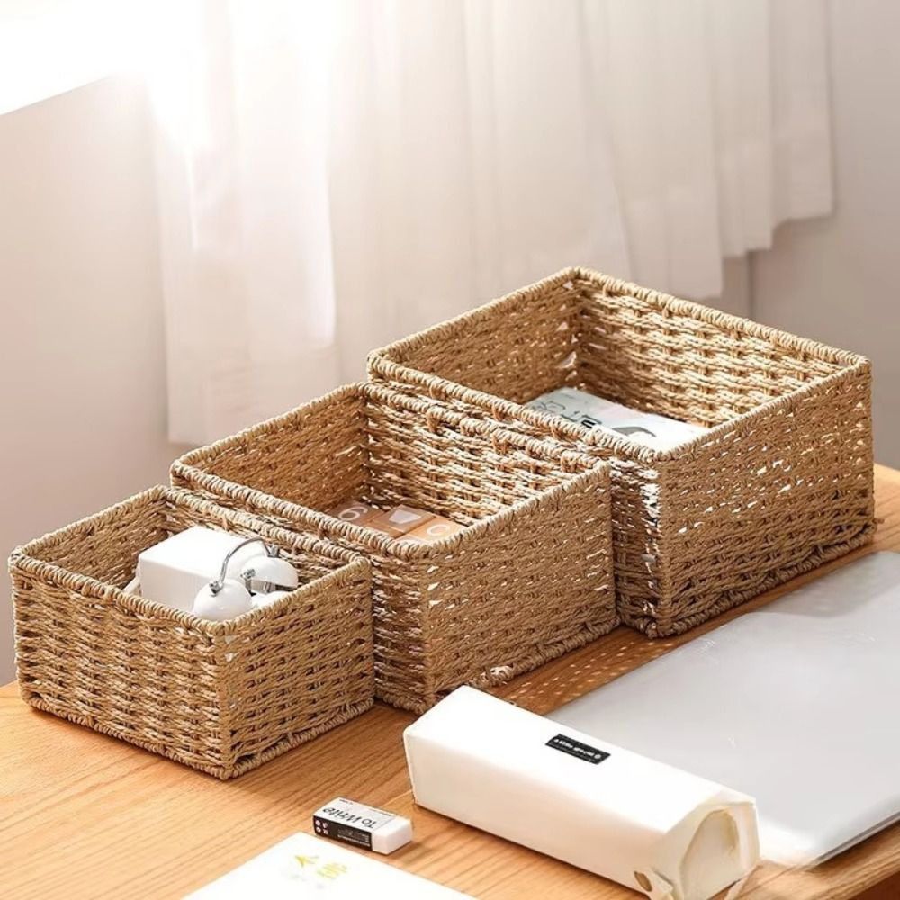 Woven Basket Set - Keranjang Penyimpanan Tenun Kapasitas Besar Portabel,