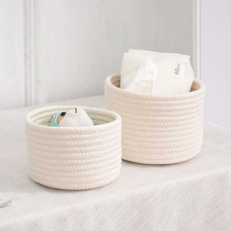 Woven Basket Set - Keranjang penyimpanan anyaman tali katun buatan