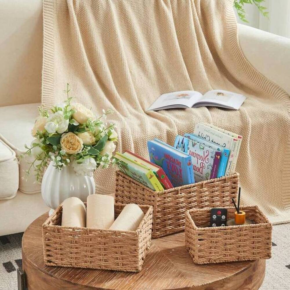 Woven Basket Set - 3Pcs Keranjang Penyimpanan Anyaman Kecil, Set