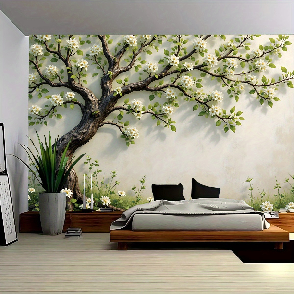 Interior Design Zen Style - Mural Dinding Pohon Mekar 3D untuk