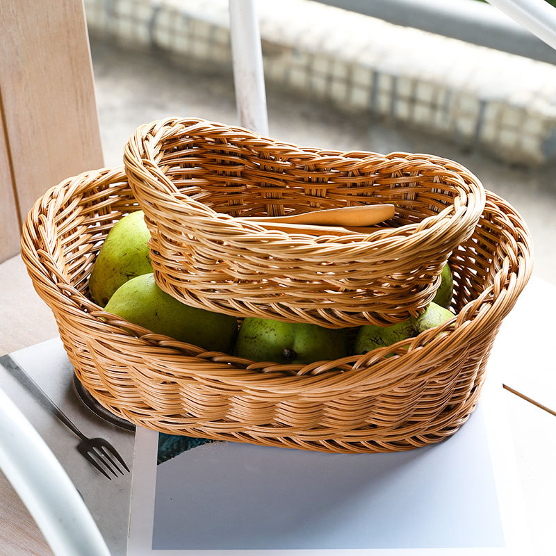 Woven Basket Set - Keranjang penyimpanan anyaman rotan Oval, kotak