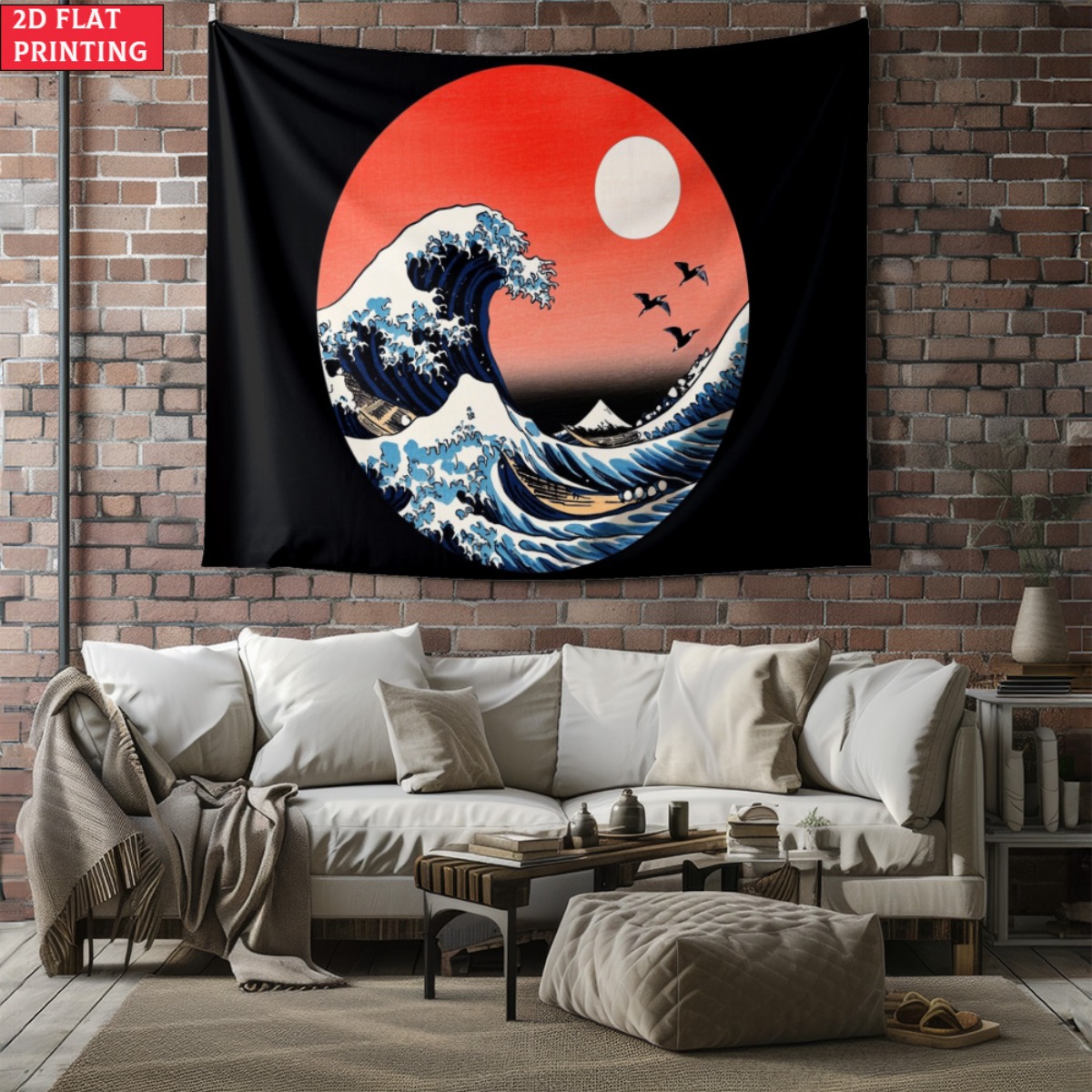 Interior Design Zen Style - Tapestry Gelombang Jepang Tanpa Bingkai Terinspirasi