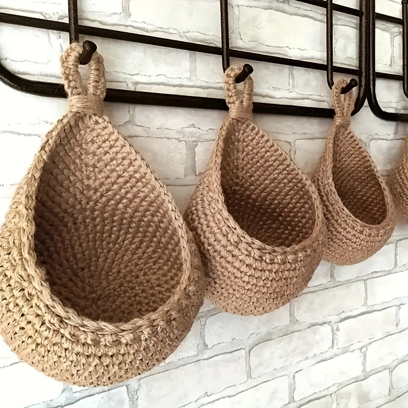 Woven Basket Set - 3 Buah/Set Keranjang Buah Macrame Terpasang