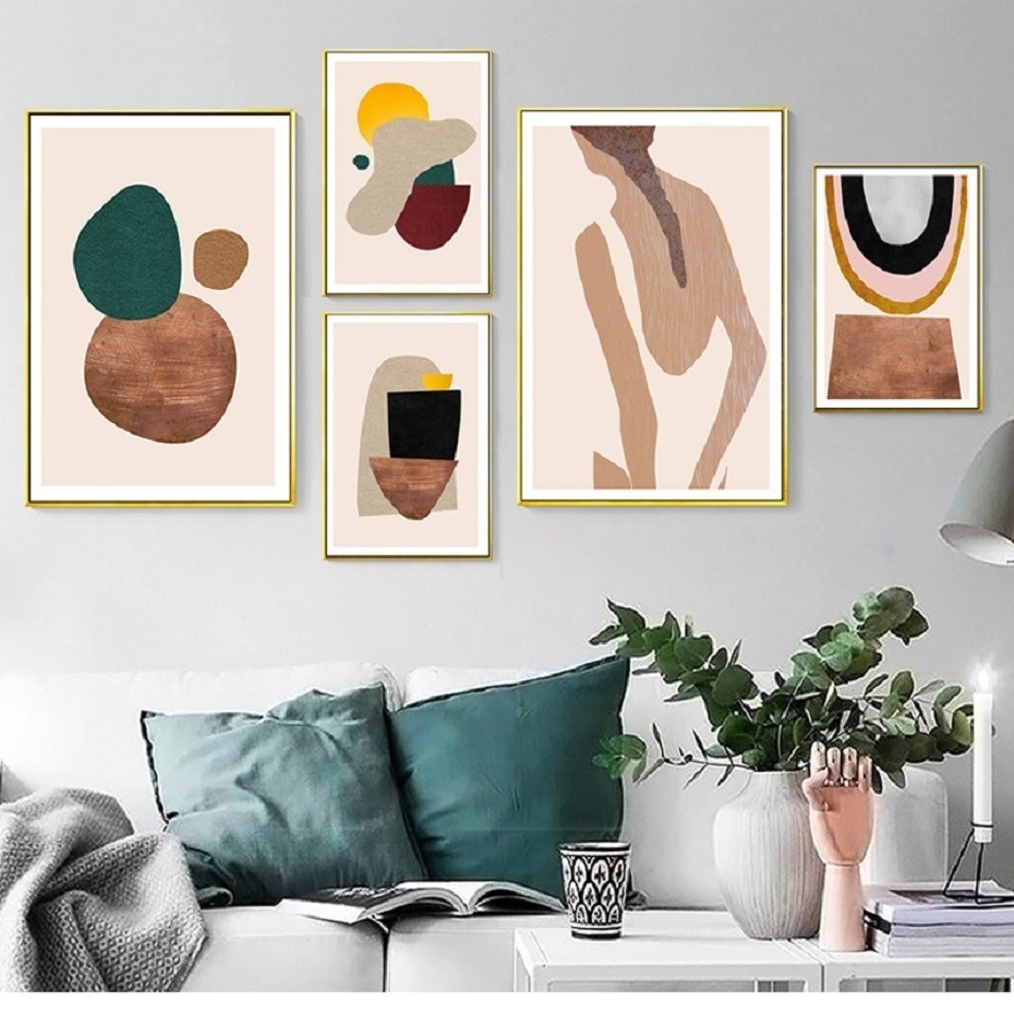 Interior Design York - Poster Skandinavia abstrak cetakan geometris kanvas